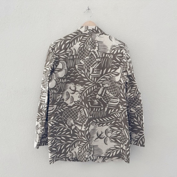 Esprit Linen Blazer Jacket Vintage Italy Fisherman Tropical Safari Green M - Picture 4 of 12